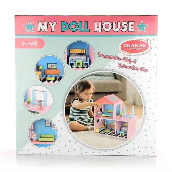 ALVENZA Wooden Doll House Set with 4 Furnished Rooms for Girls