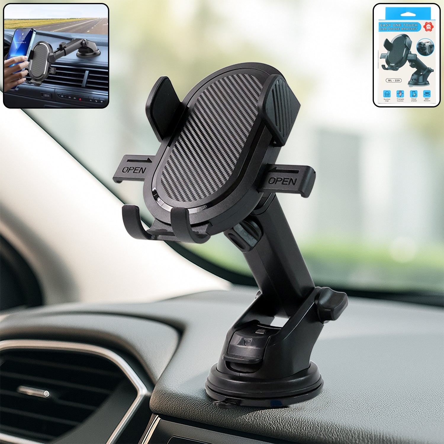 ALVENZA Car Mobile Holder – Adjustable 360° Suction Mount with One-Touch Lock