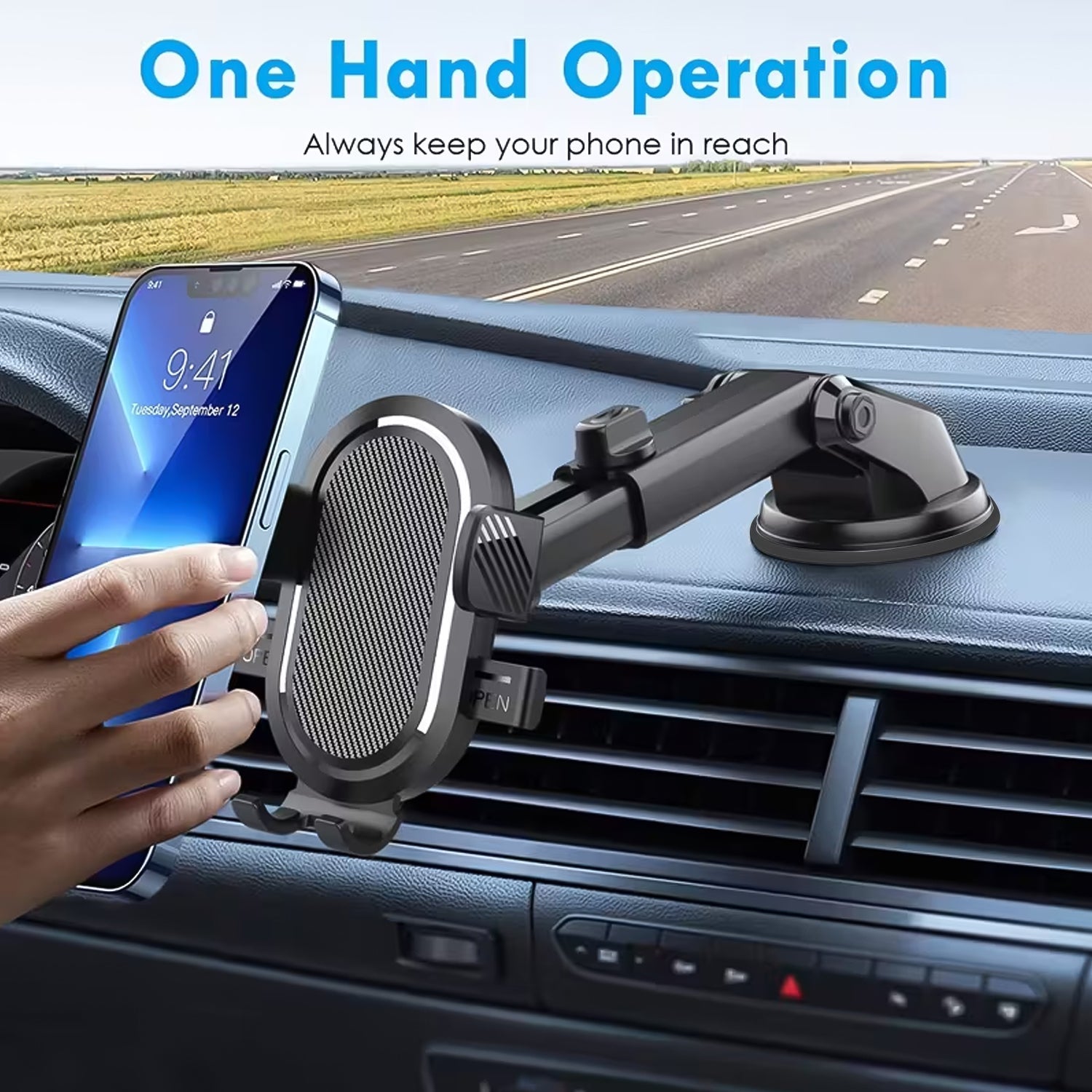 ALVENZA Car Mobile Holder – Adjustable 360° Suction Mount with One-Touch Lock