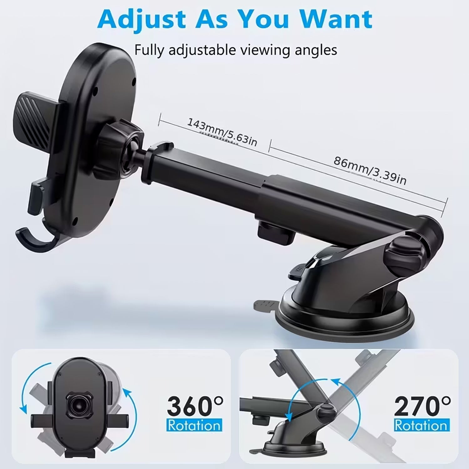 ALVENZA Car Mobile Holder – Adjustable 360° Suction Mount with One-Touch Lock