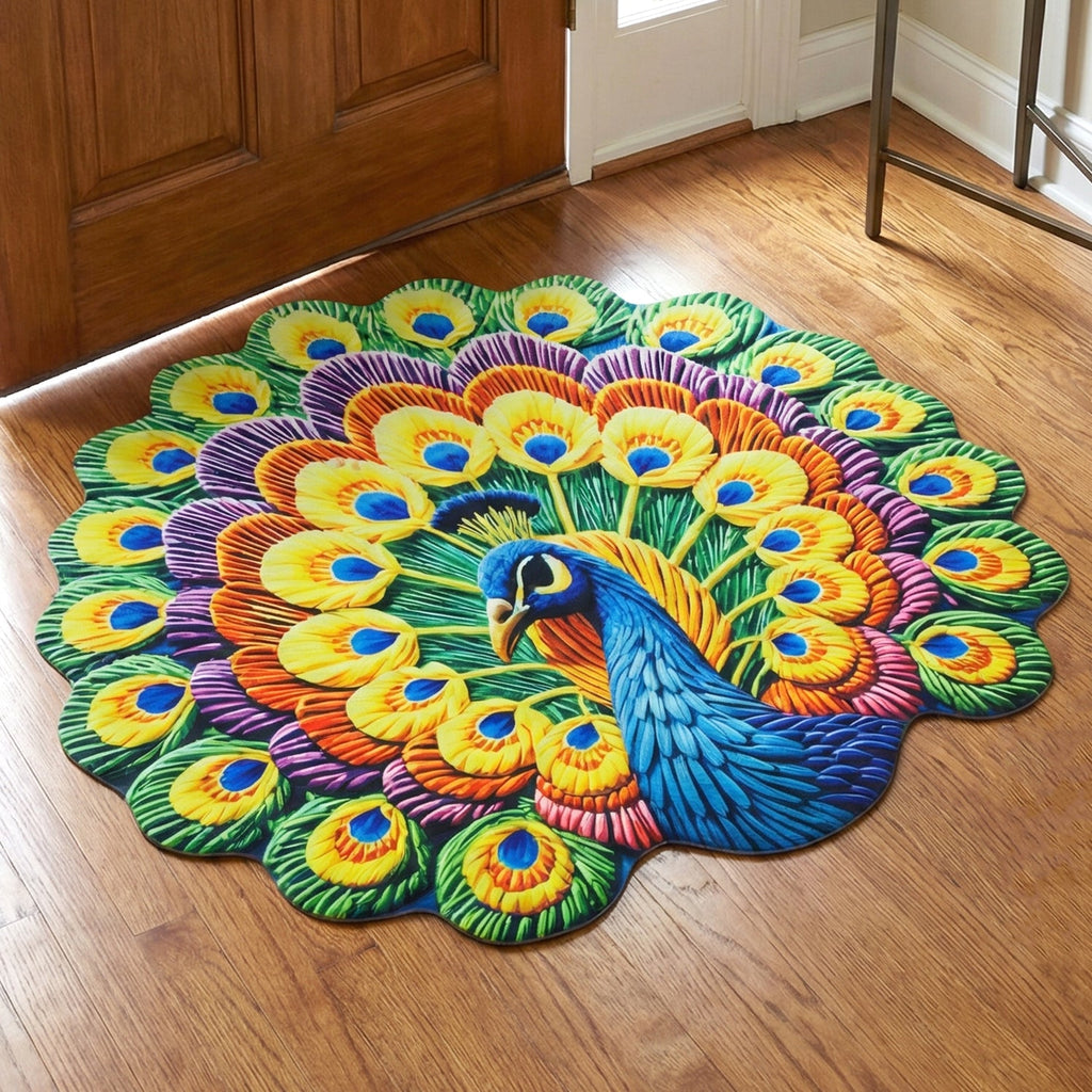 Peacock Design Floor Mat Vibrant and Soft Home Decor - Detail View 5