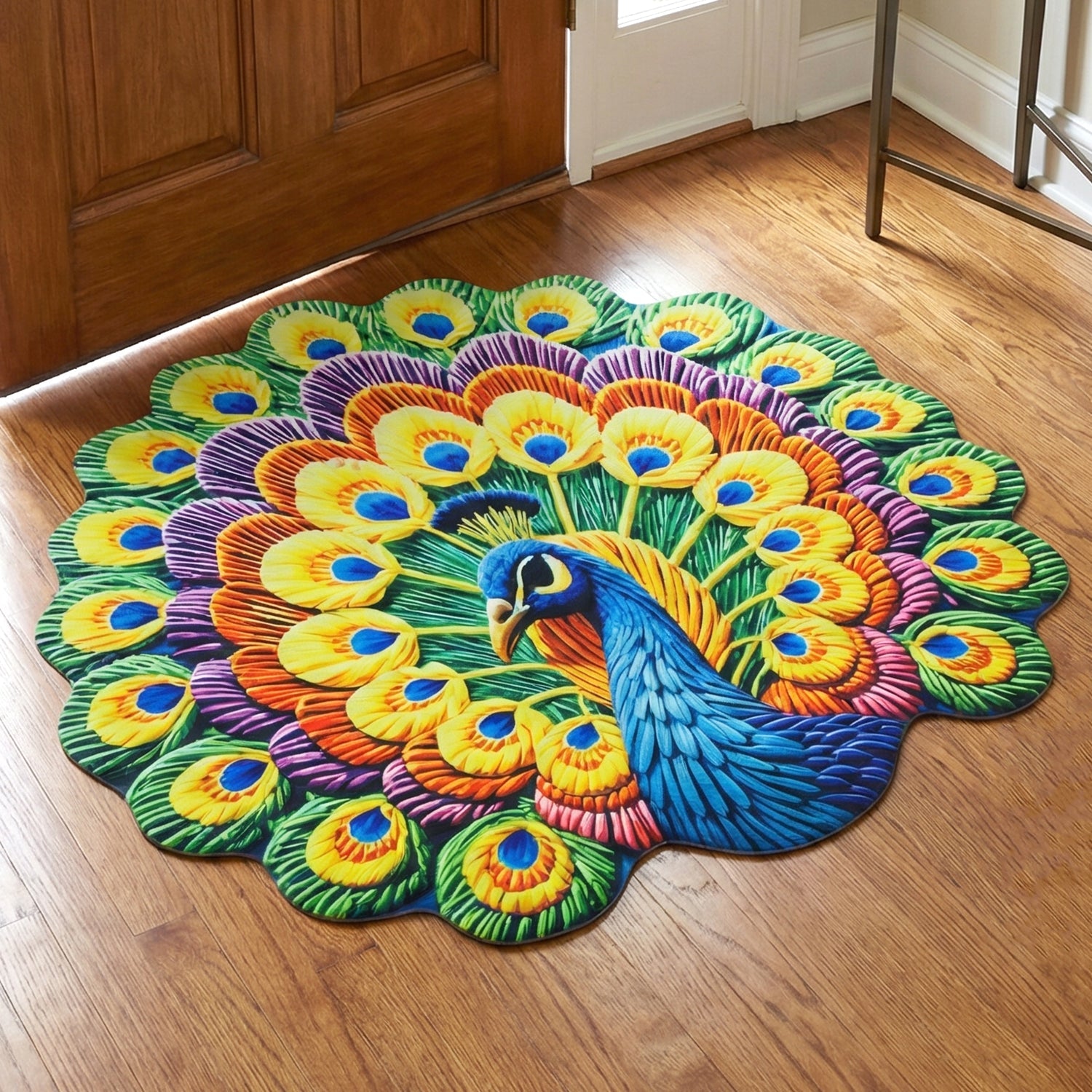 Peacock Design Floor Mat Vibrant and Soft Home Decor - Detail View 5