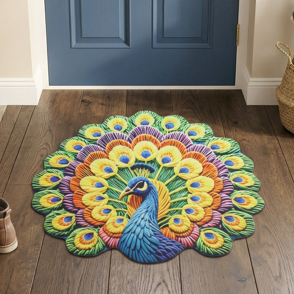 Peacock Design Floor Mat Vibrant and Soft Home Decor - Detail View 8
