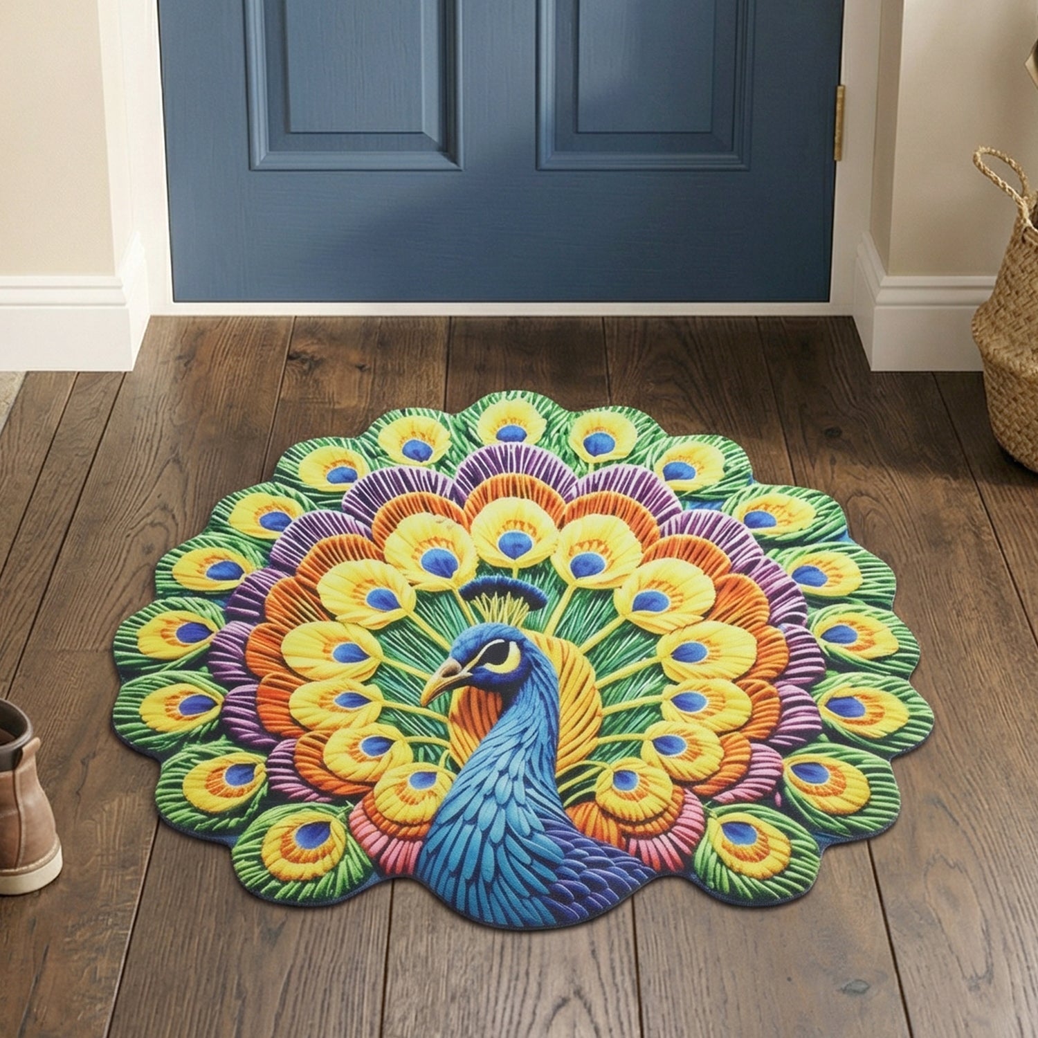 Peacock Design Floor Mat Vibrant and Soft Home Decor - Detail View 8