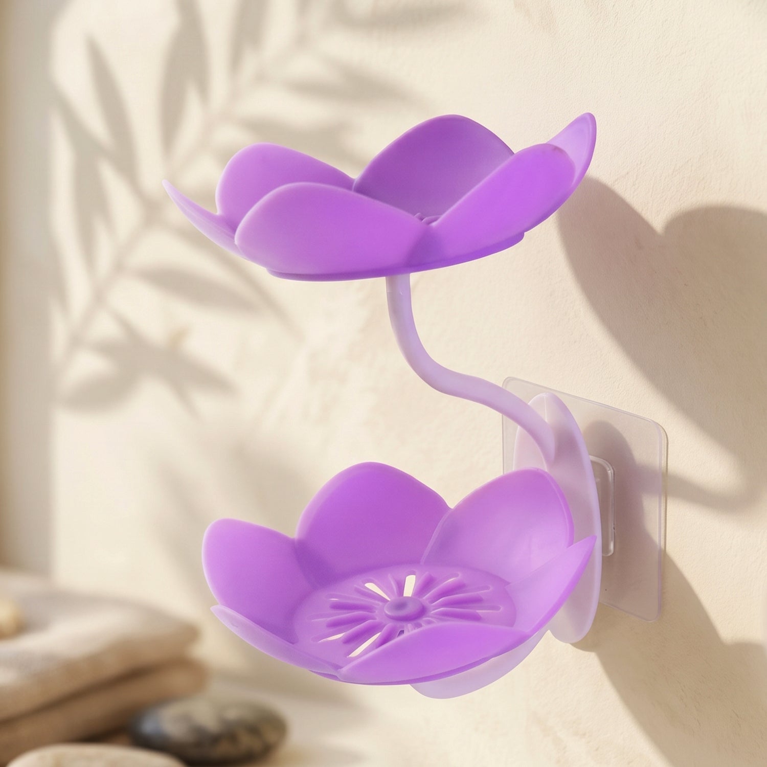 Flower Shape Double Layer Soap Dish Wall Mount, No Drilling - Detail View 7