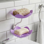 Flower Shape Double Layer Soap Dish Wall Mount, No Drilling - Back View