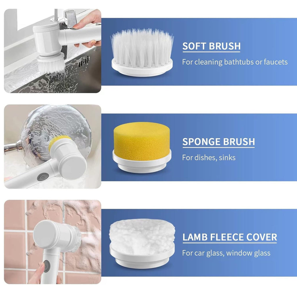 ALVENZA Electric Spin Cleaning Brush – 5 Replaceable Heads for Deep Clean