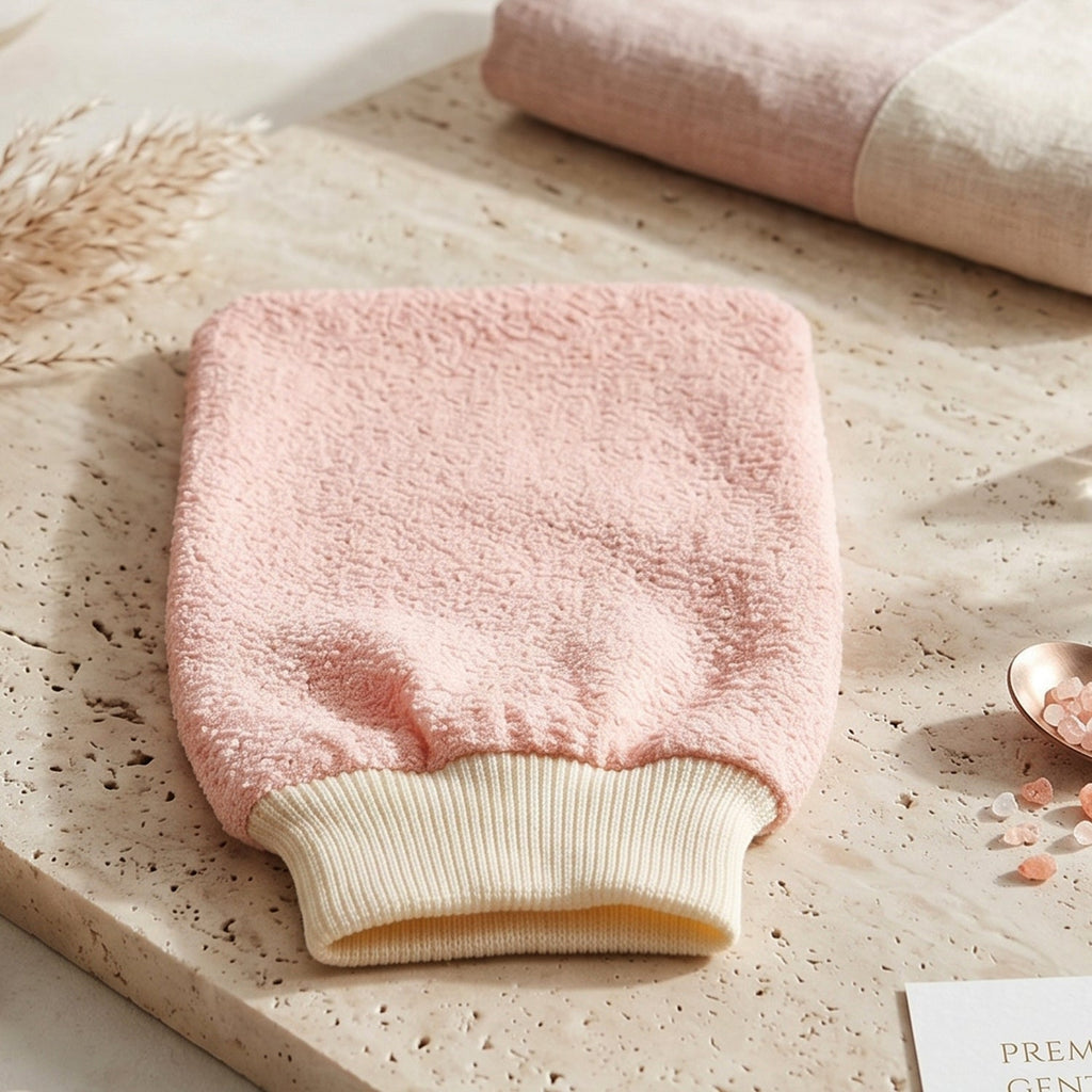 Soft Exfoliating Bath Scrub Glove Gentle Skin Renewal Tool - Front View