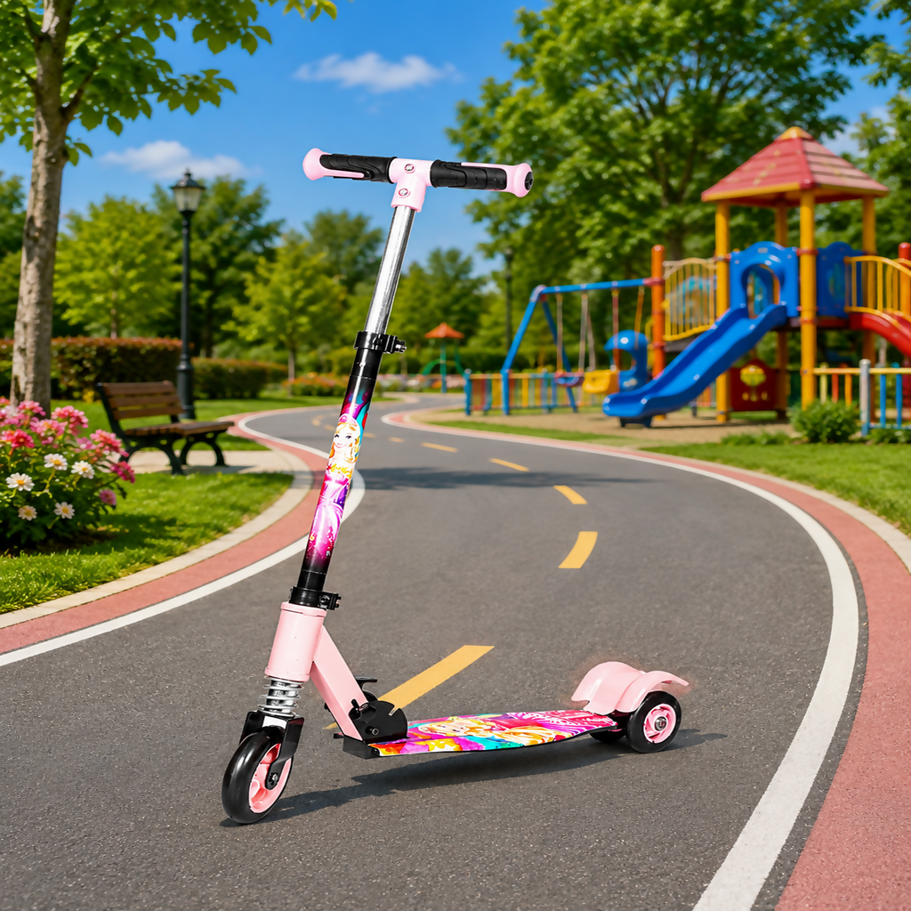 ALVENZA KIXY Kids 3 Wheel Foldable Scooter with Adjustable Height Handlebar, LED Wheels & Spring Suspension