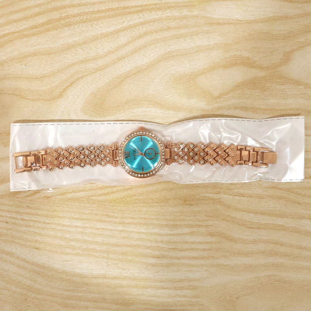 Women’s Premium Analog Watch – Elegant Blue Dial & Rose Gold Design