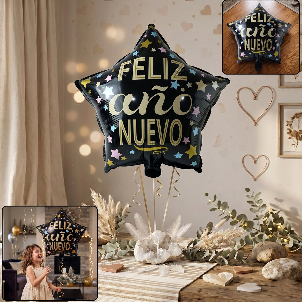 Black Star Feliz Ano Nuevo Foil Balloon Bright Festive Decor