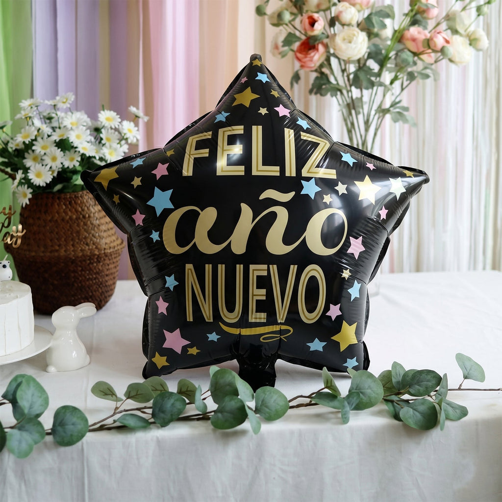 Black Star Feliz Ano Nuevo Foil Balloon Bright Festive Decor - Detail View 5