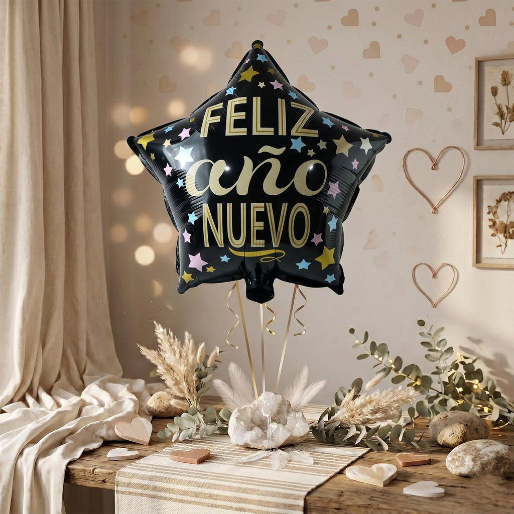 Black Star Feliz Ano Nuevo Foil Balloon Bright Festive Decor - Detail View 7