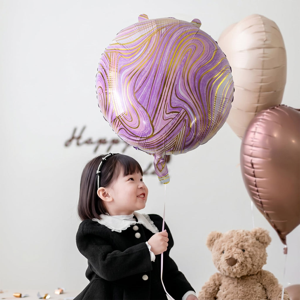 Round Marble Foil Balloon Bright Party Decoration 15cm - Front View