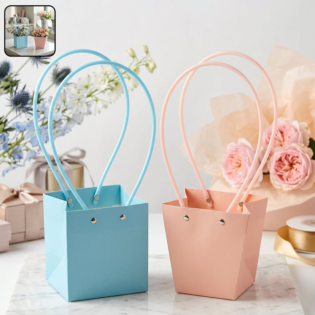 Flower Packaging Bag Foldable Waterproof Handle for Gifts - Front View