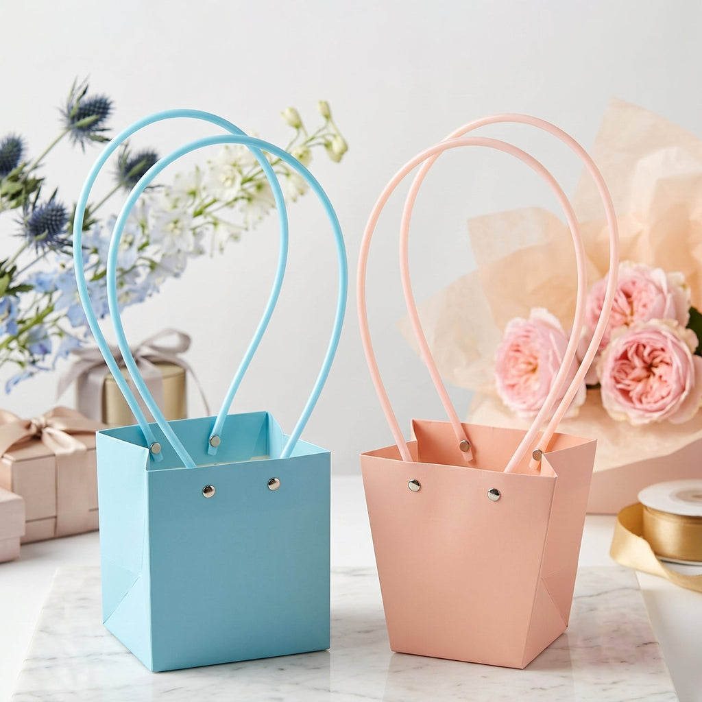 Flower Packaging Bag Foldable Waterproof Handle for Gifts - Back View