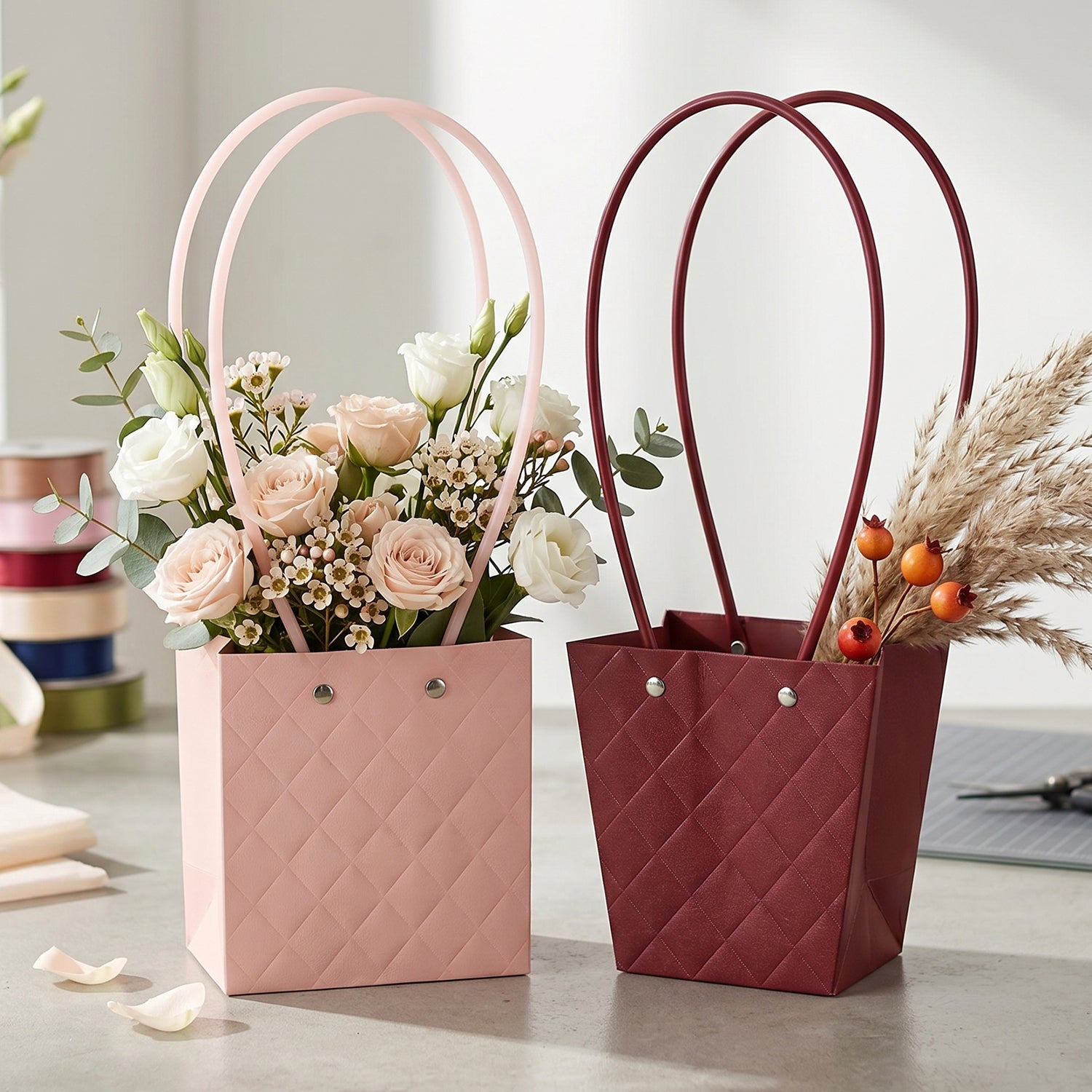 Foldable Flower Packaging Bag Elegant & Water-Resistant Design - Back View
