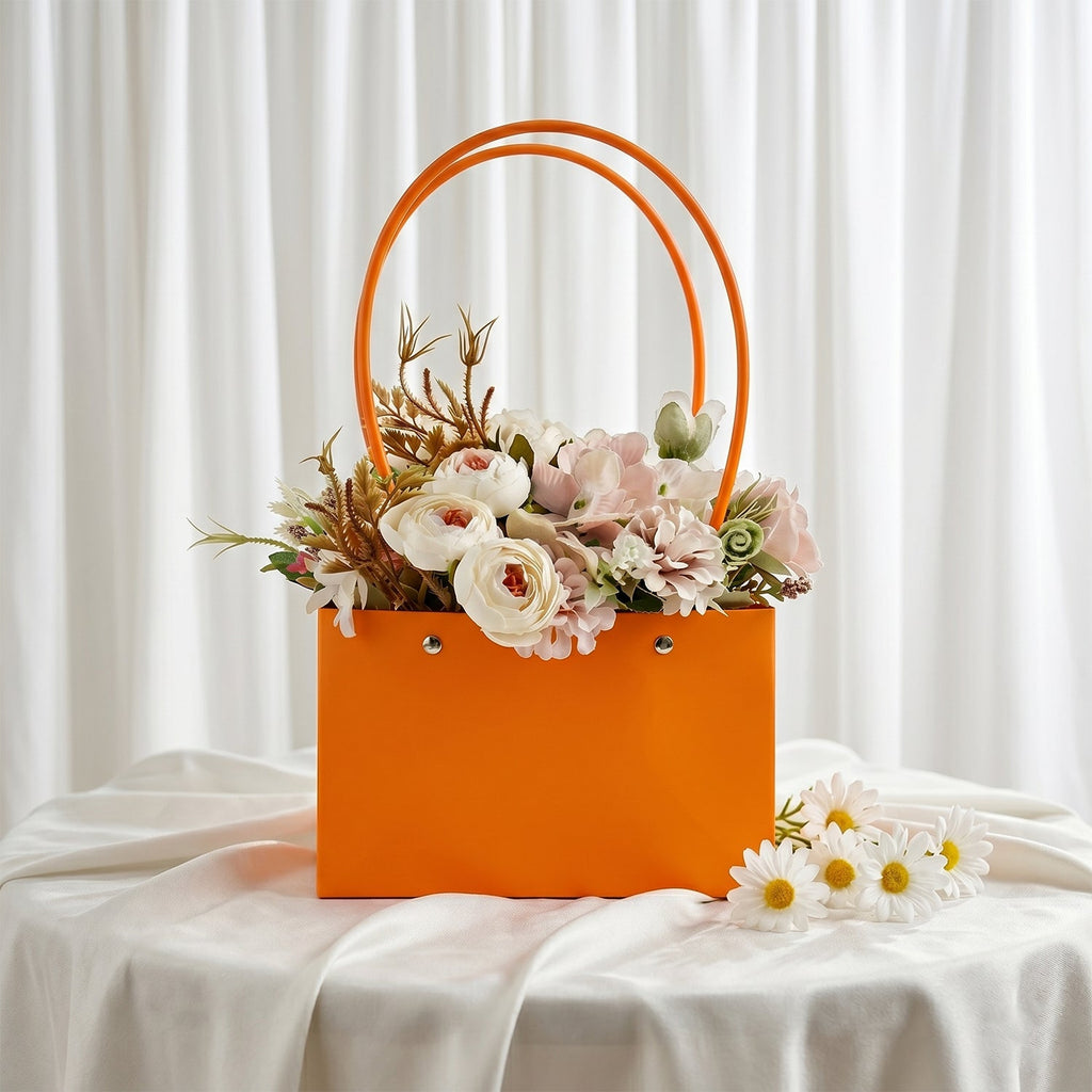 Foldable Flower Packaging Bag Waterproof & Elegant Handle - Back View