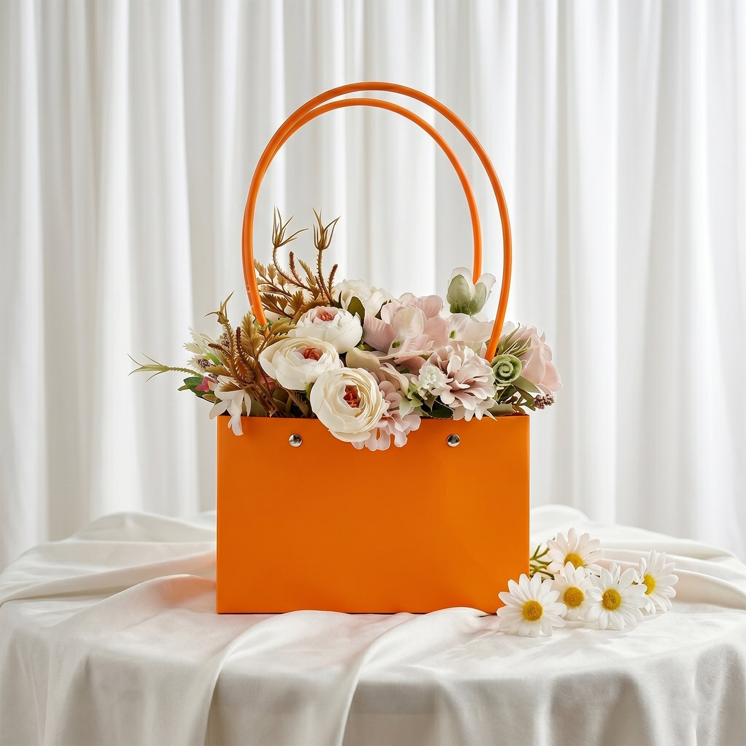 Foldable Flower Packaging Bag Waterproof & Elegant Handle - Back View