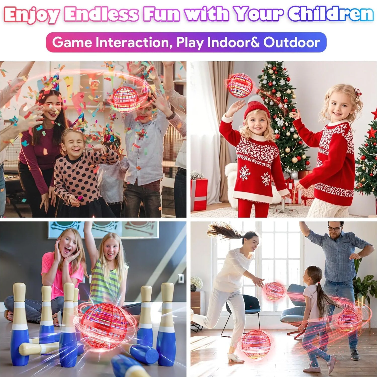 ALVENZA Flying Ball Toy – RGB Lights, 360° Rotation & USB | Spark Tots