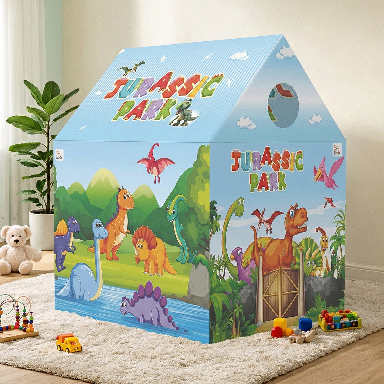 ALVENZA Kids Play Tent House – Dinosaur Theme Foldable Indoor Outdoor Fun