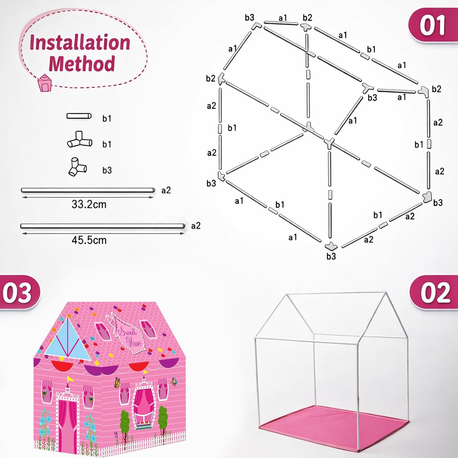 ALVENZA Kids Play Tent House – Pink Foldable Design for Indoor & Outdoor Fun