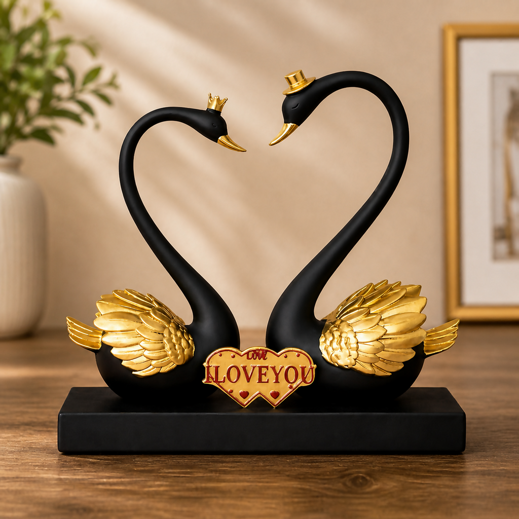 ALVENZA Romantic Swan Couple Showpiece – Elegant Home Decor Accent