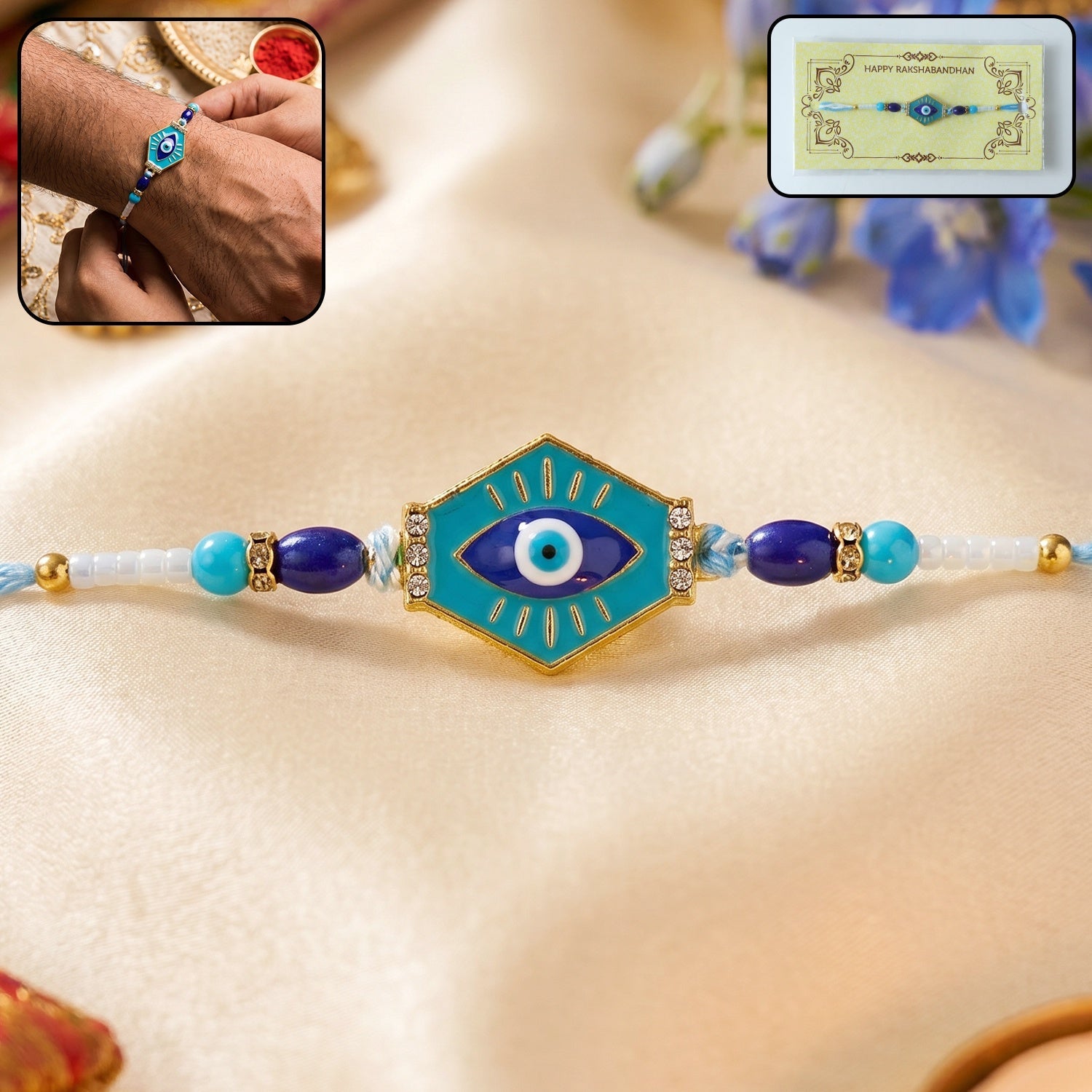 ALVENZA Evil Eye Hexagon Rakhi – Modern Protection Design for Raksha Bandhan