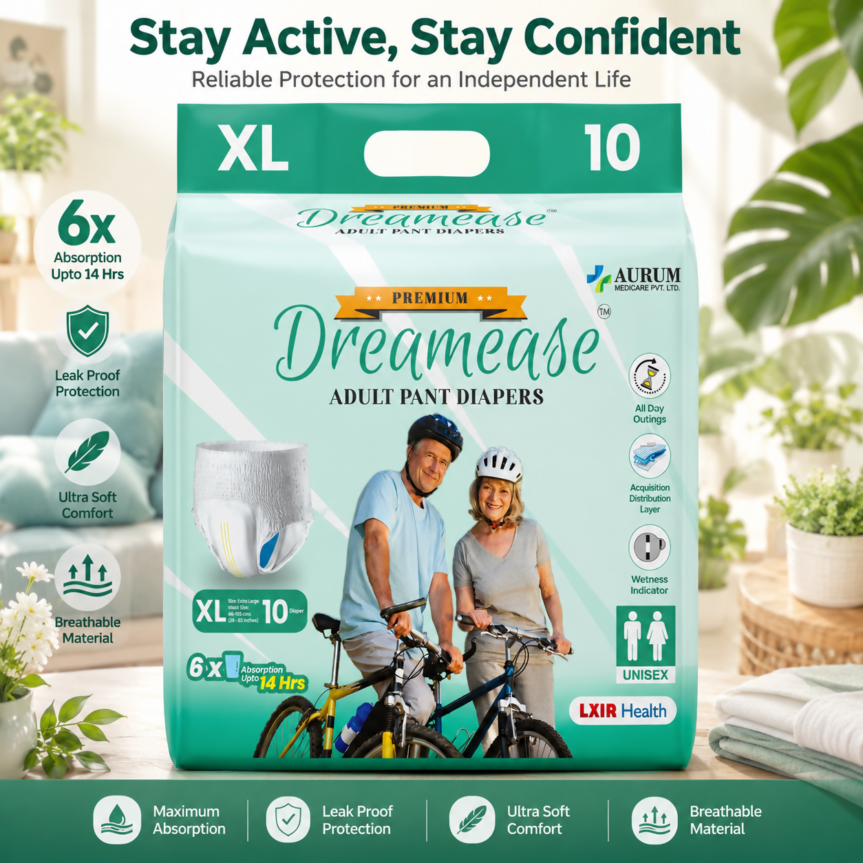 Dreamease Unisex Adult Diaper Pants with 4x Absorption Up to 8 Hrs Wetness Indicator