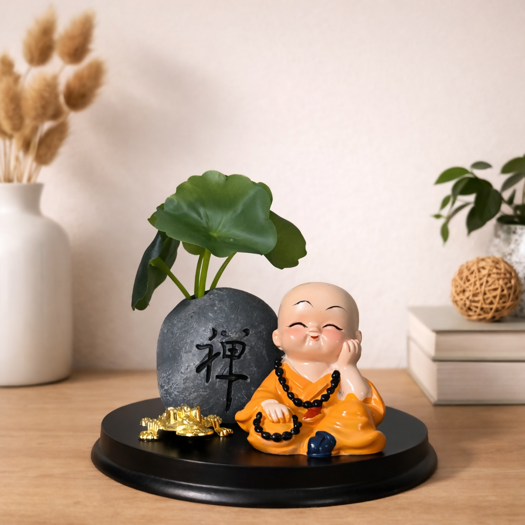 ALVENZA Zen Monk Showpiece – Lucky Money Frog with Mini Planter Decor