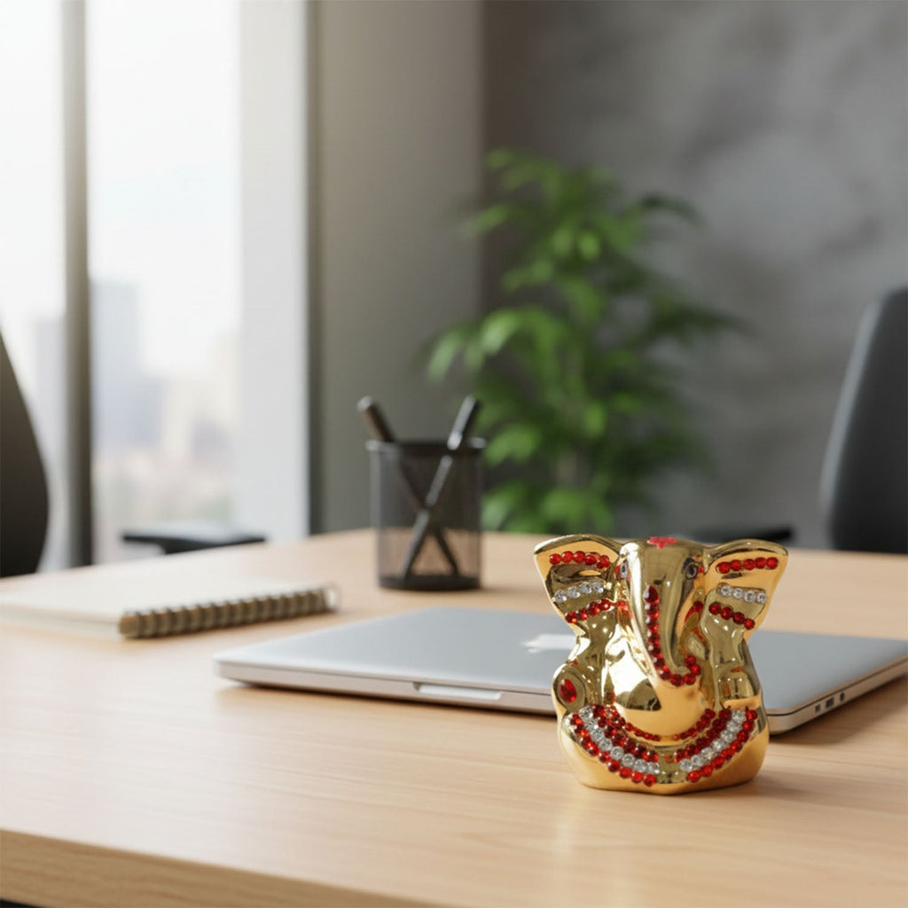 ALVENZA Lord Ganesha Idol – Golden Decorative Spiritual Showpiece