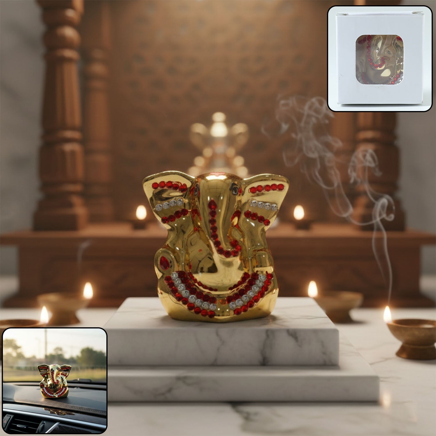 ALVENZA Lord Ganesha Idol – Golden Decorative Spiritual Showpiece