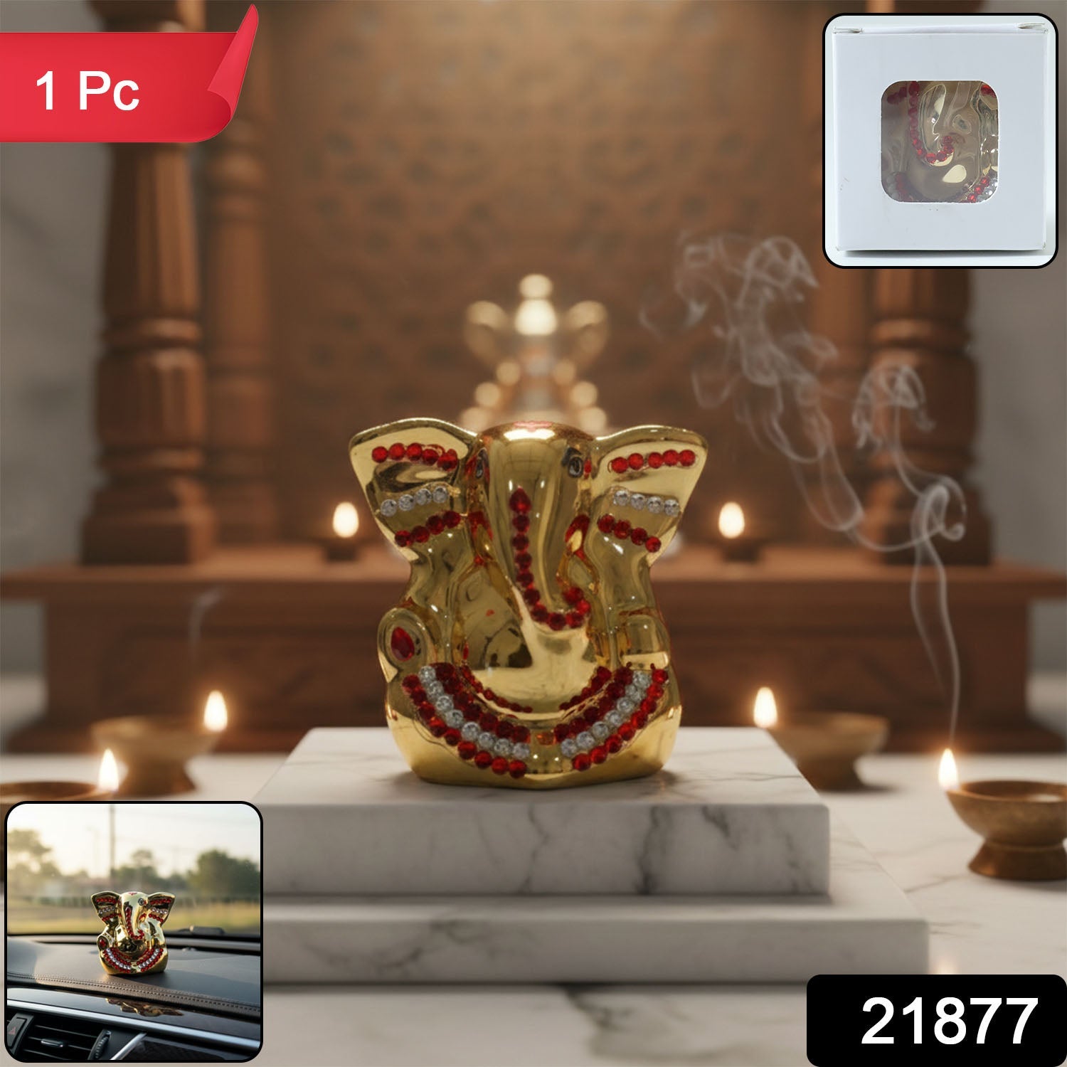 ALVENZA Lord Ganesha Idol – Golden Decorative Spiritual Showpiece