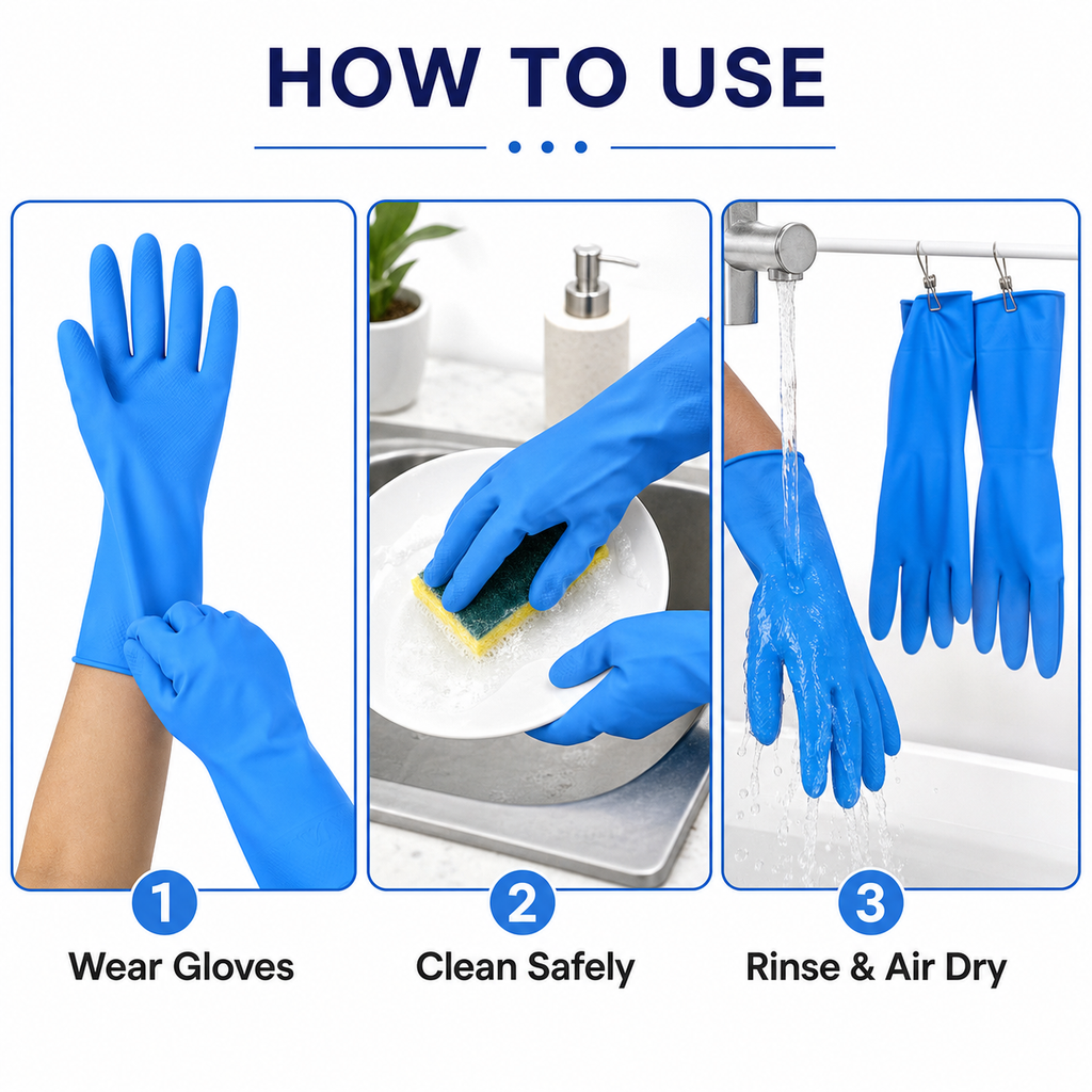 Rubber Cleaning Gloves Reusable and Waterproof for Household Tasks - Front View
