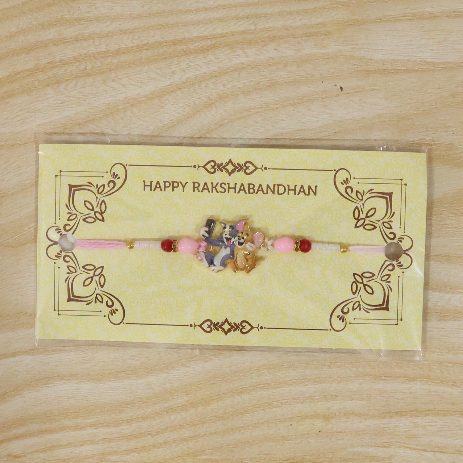 ALVENZA Kids Rakhi - Cute Cartoon Cat & Mouse Selfie Design for Siblings