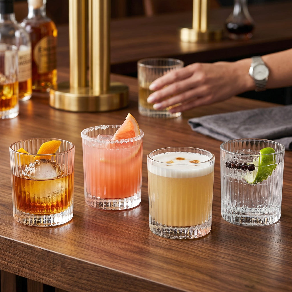 ALVENZA Crystal Glass Tumbler Set – Ribbed Design 250 ML Glass Set
