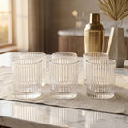 ALVENZA Crystal Glass Tumbler Set – Ribbed Design 250 ML Glass Set