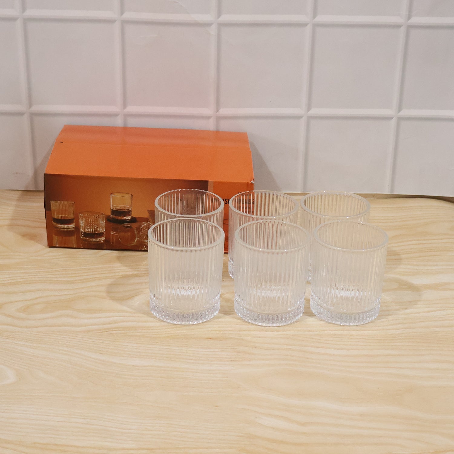 ALVENZA Crystal Glass Tumbler Set – Ribbed Design 250 ML Glass Set