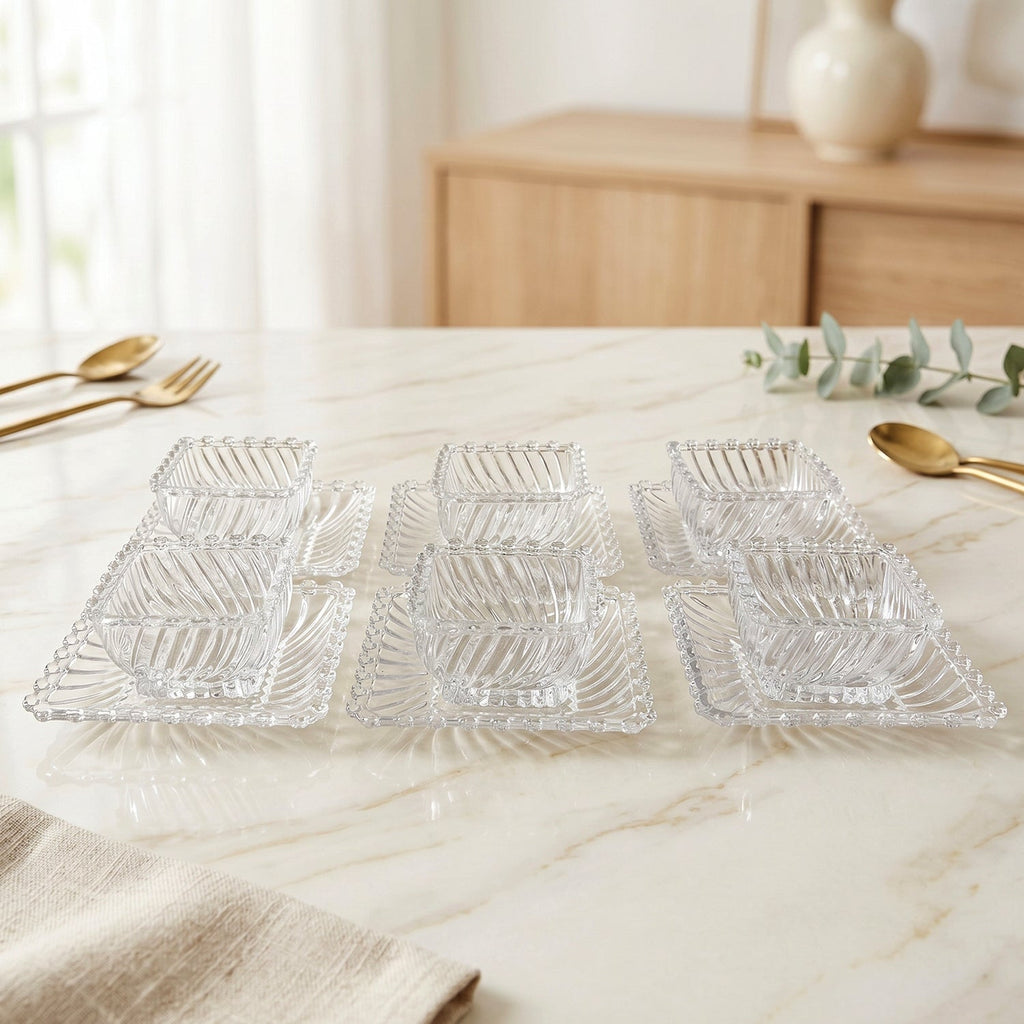 ALVENZA Glassware Serving Set – Elegant 12-Piece Snack & Dessert Plate Collection