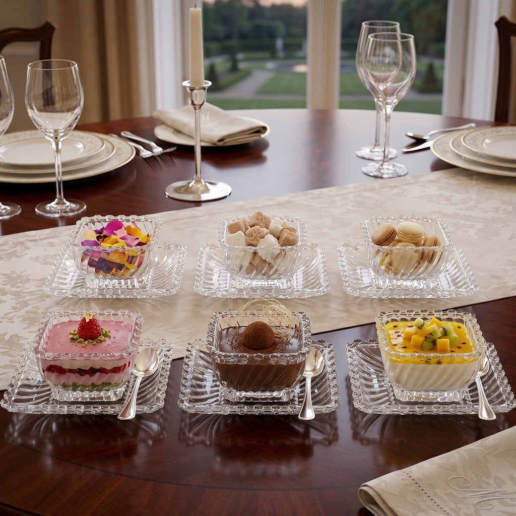 ALVENZA Glassware Serving Set – Elegant 12-Piece Snack & Dessert Plate Collection