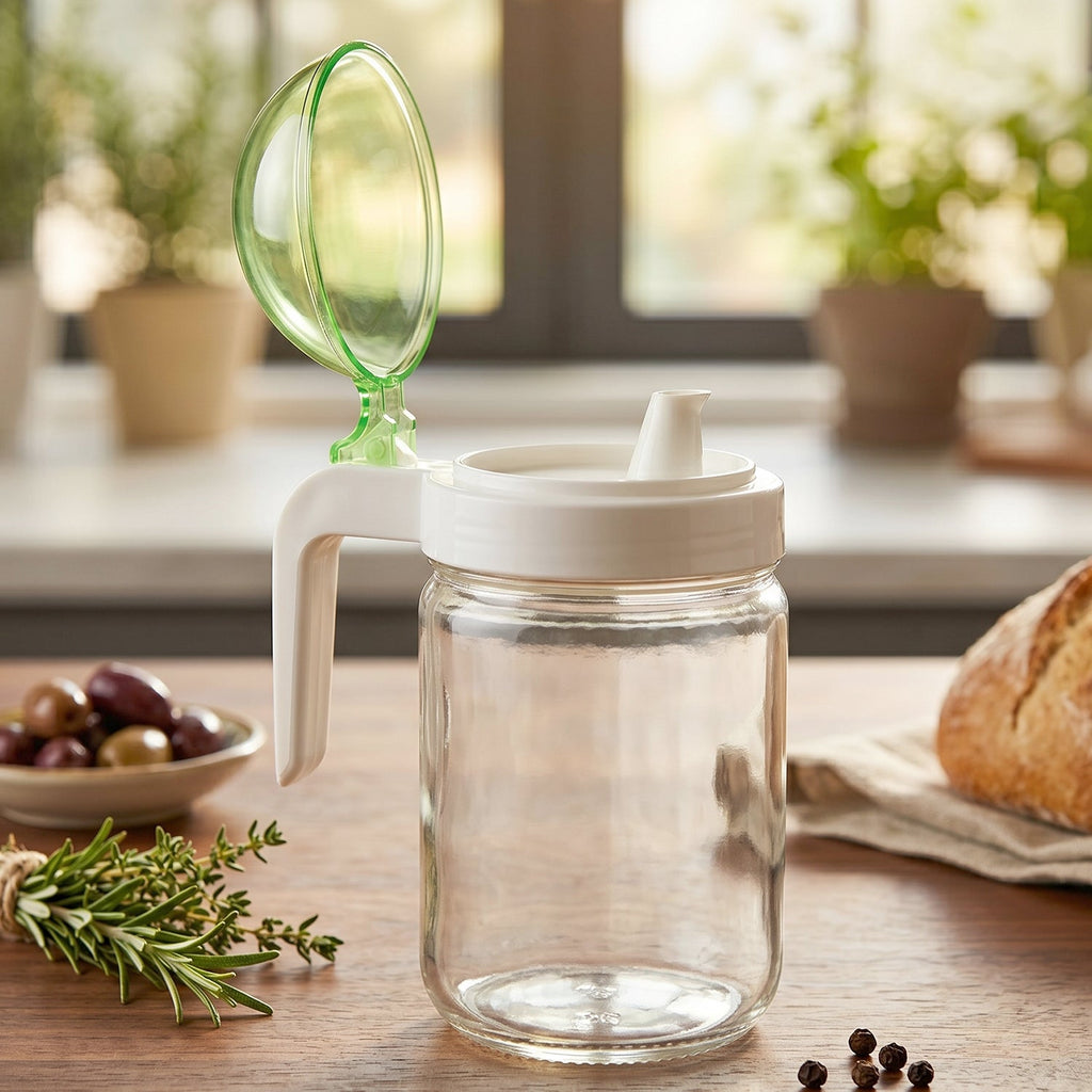 Glass Oil Bottle 580ml Leak-Proof & Easy Pour Design - Front View