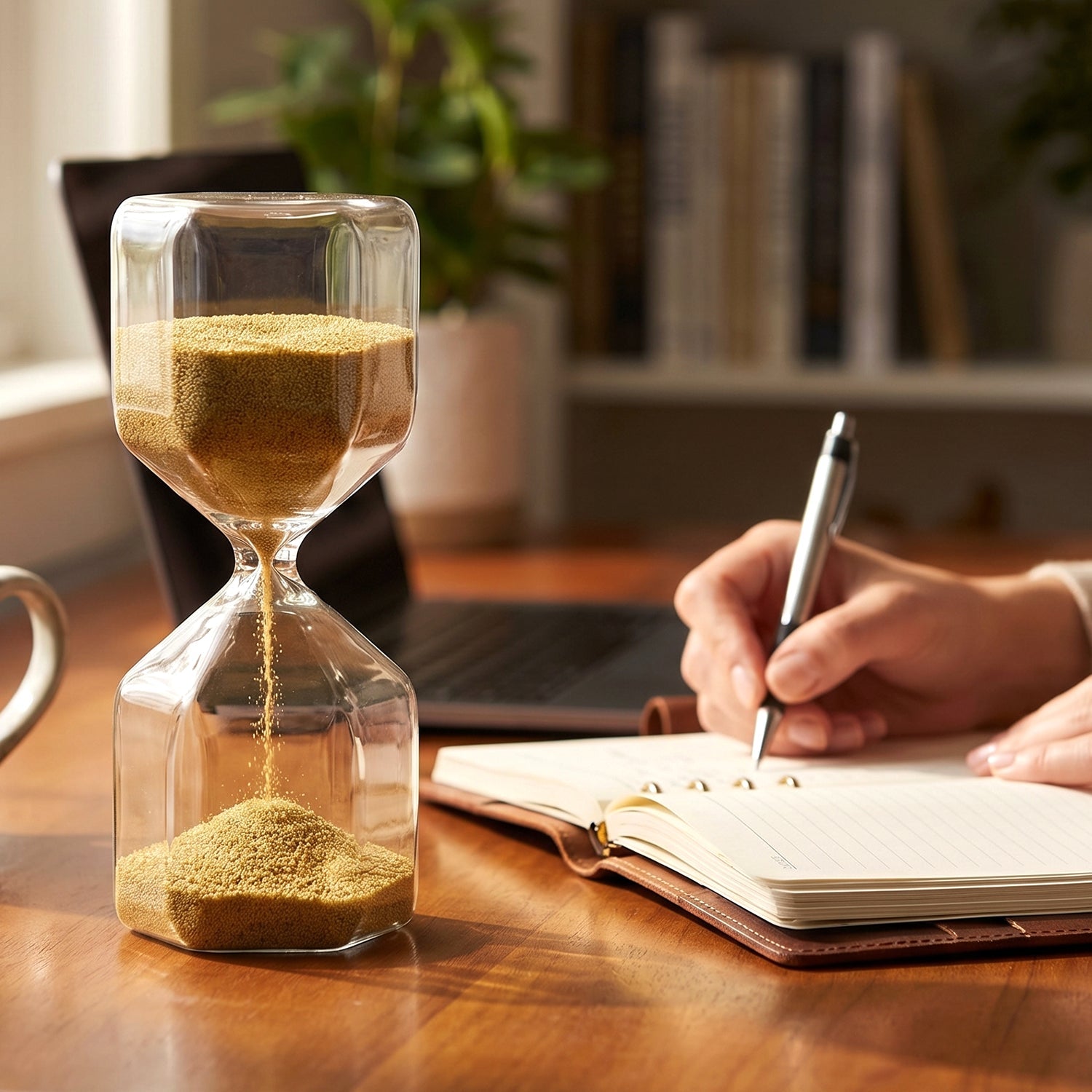 Elegant 4-Minute Glass Sand Timer for Desk & Decor - Detail View 5