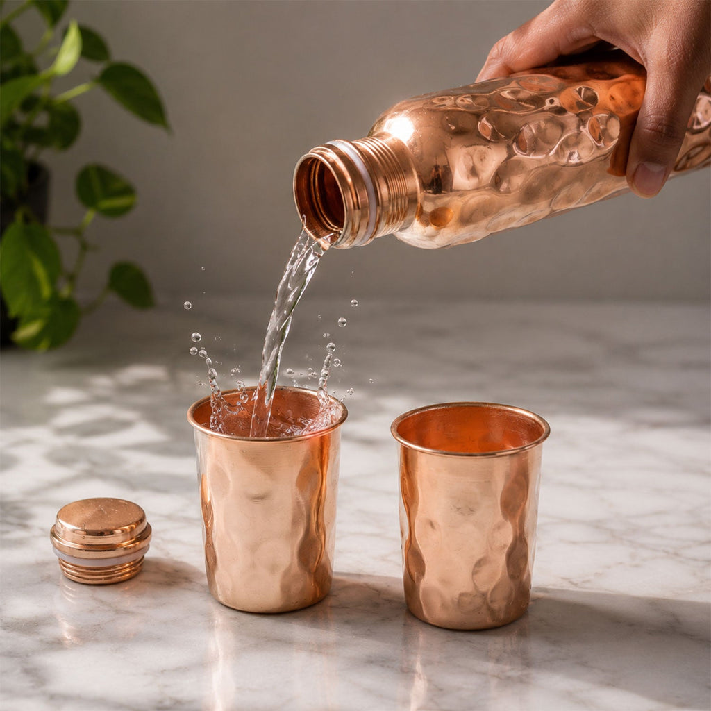 Copper Water Bottle Set Diamond Cut & 2 Glasses - Detail View 7