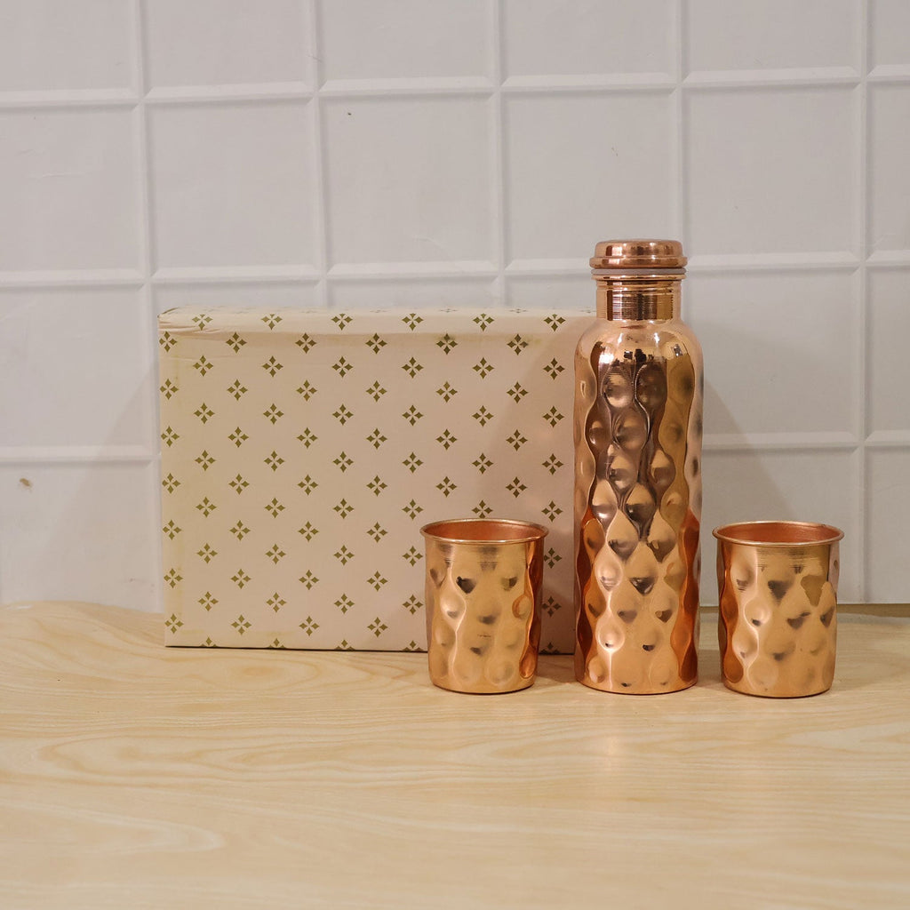 Copper Water Bottle Set Diamond Cut & 2 Glasses - Detail View 8