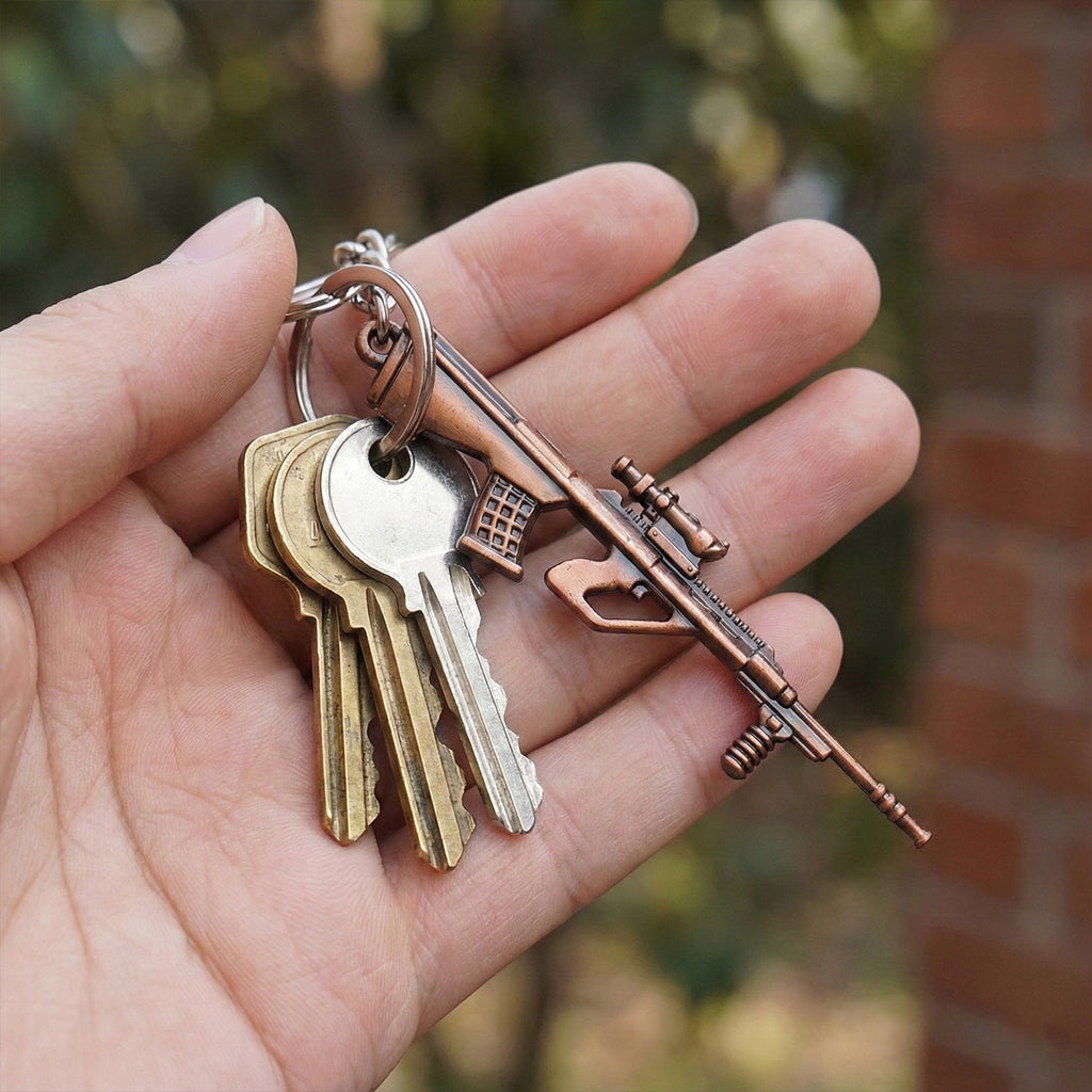 ALVENZA Gun Shape Keychain – Durable Metal Alloy with Antique Finish