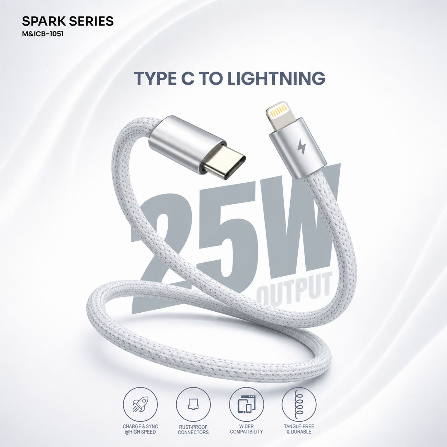 ALVENZA 25W Type C to Lightning Cable – Quick Charging & Durable Build
