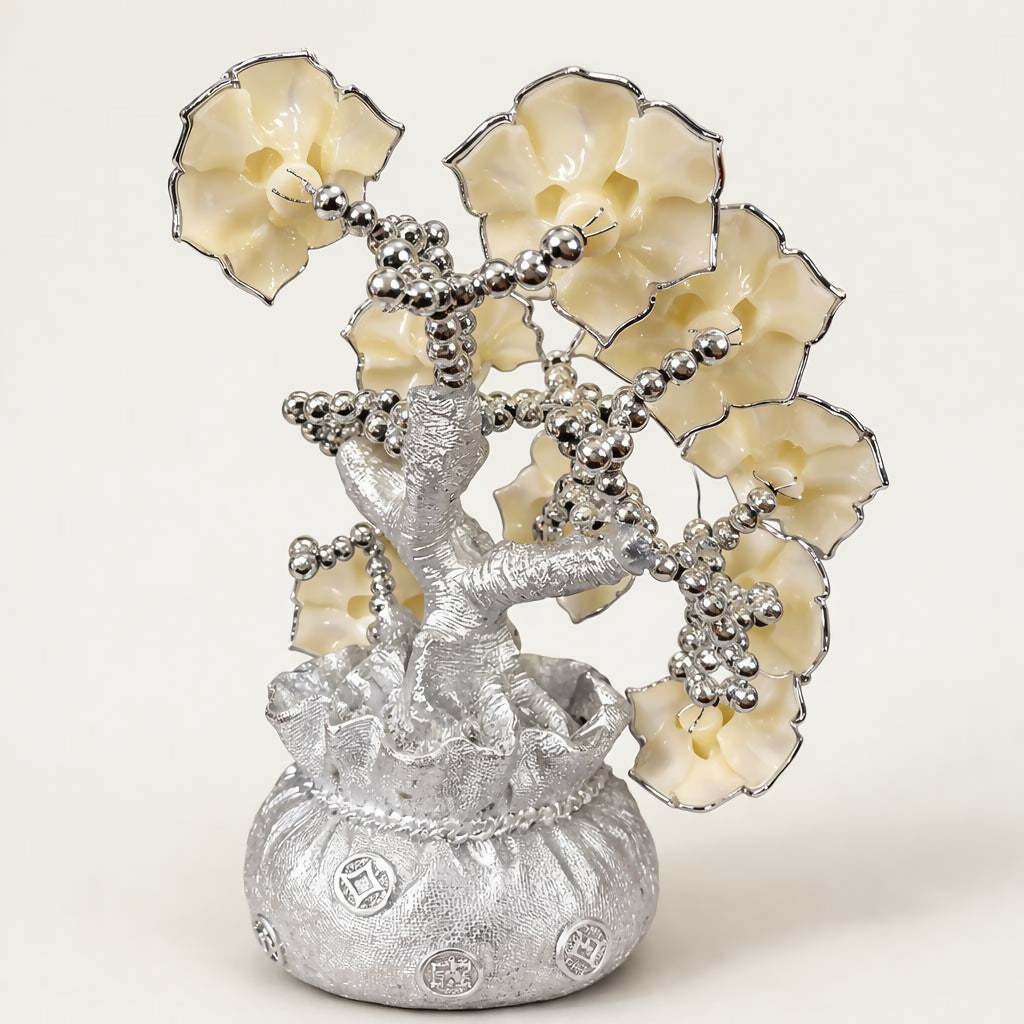 ALVENZA Silver Lucky Flower Tree Showpiece – Elegant Home Decor Accent