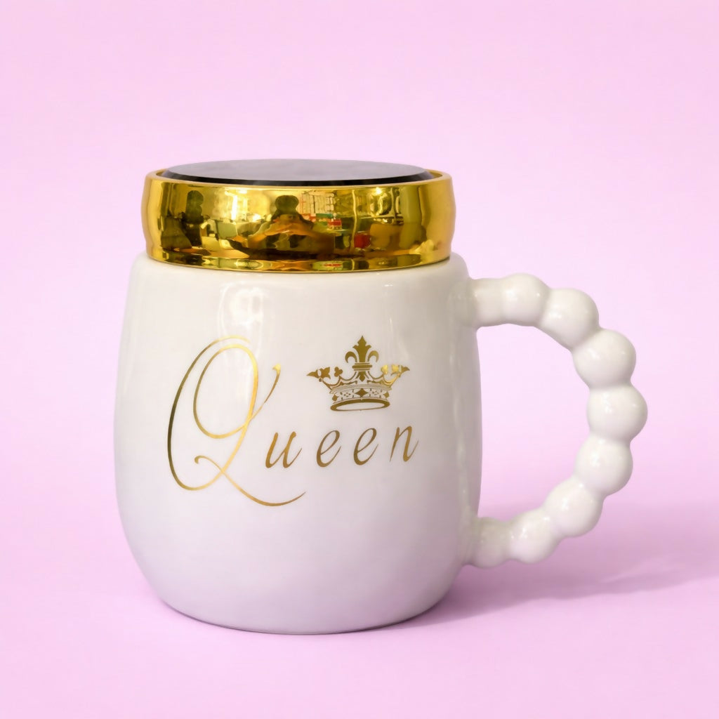 ALVENZA Queen Ceramic Mug – Stylish & Durable Drinkware with Lid