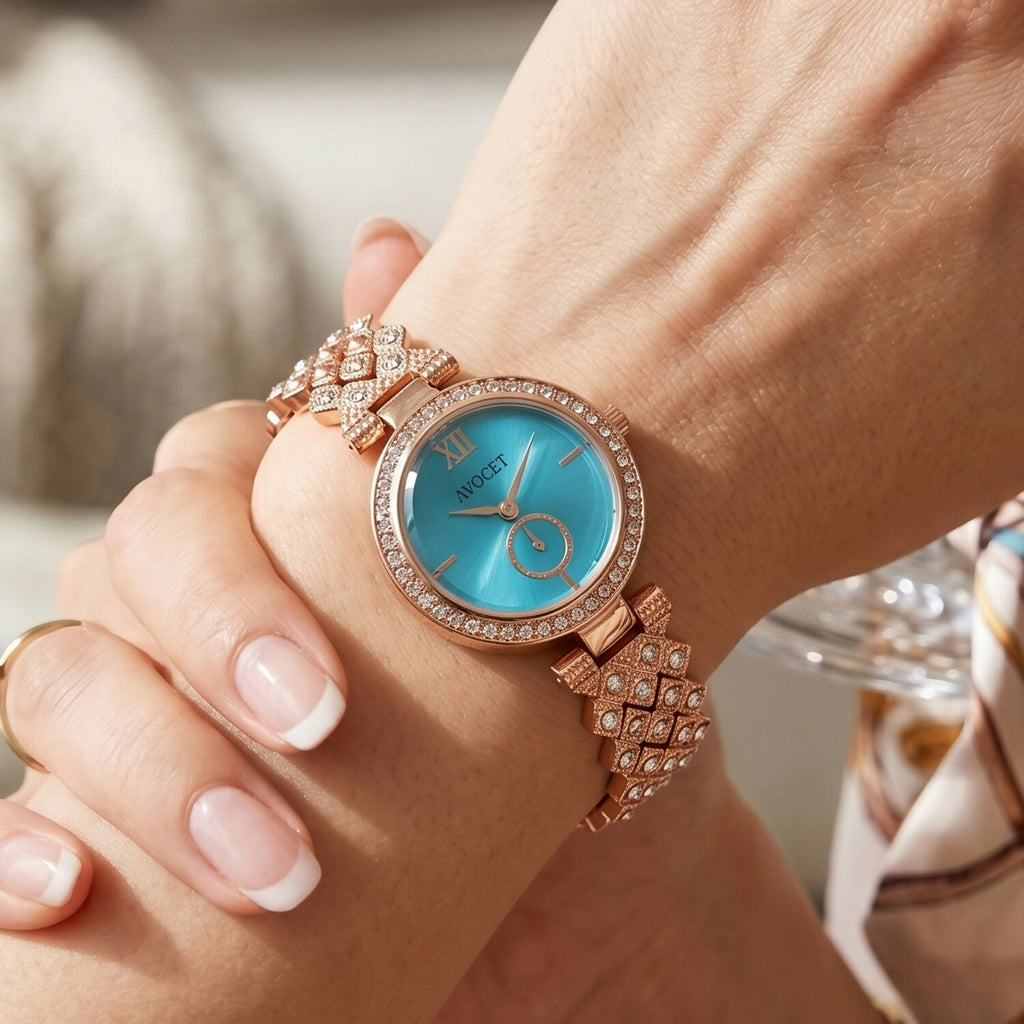 Women’s Premium Analog Watch – Elegant Blue Dial & Rose Gold Design
