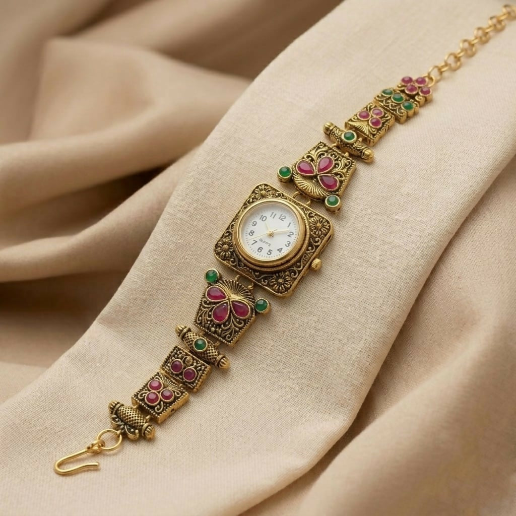 Rajwadi Antique Gold Plated Designer Bracelet Watch for Women